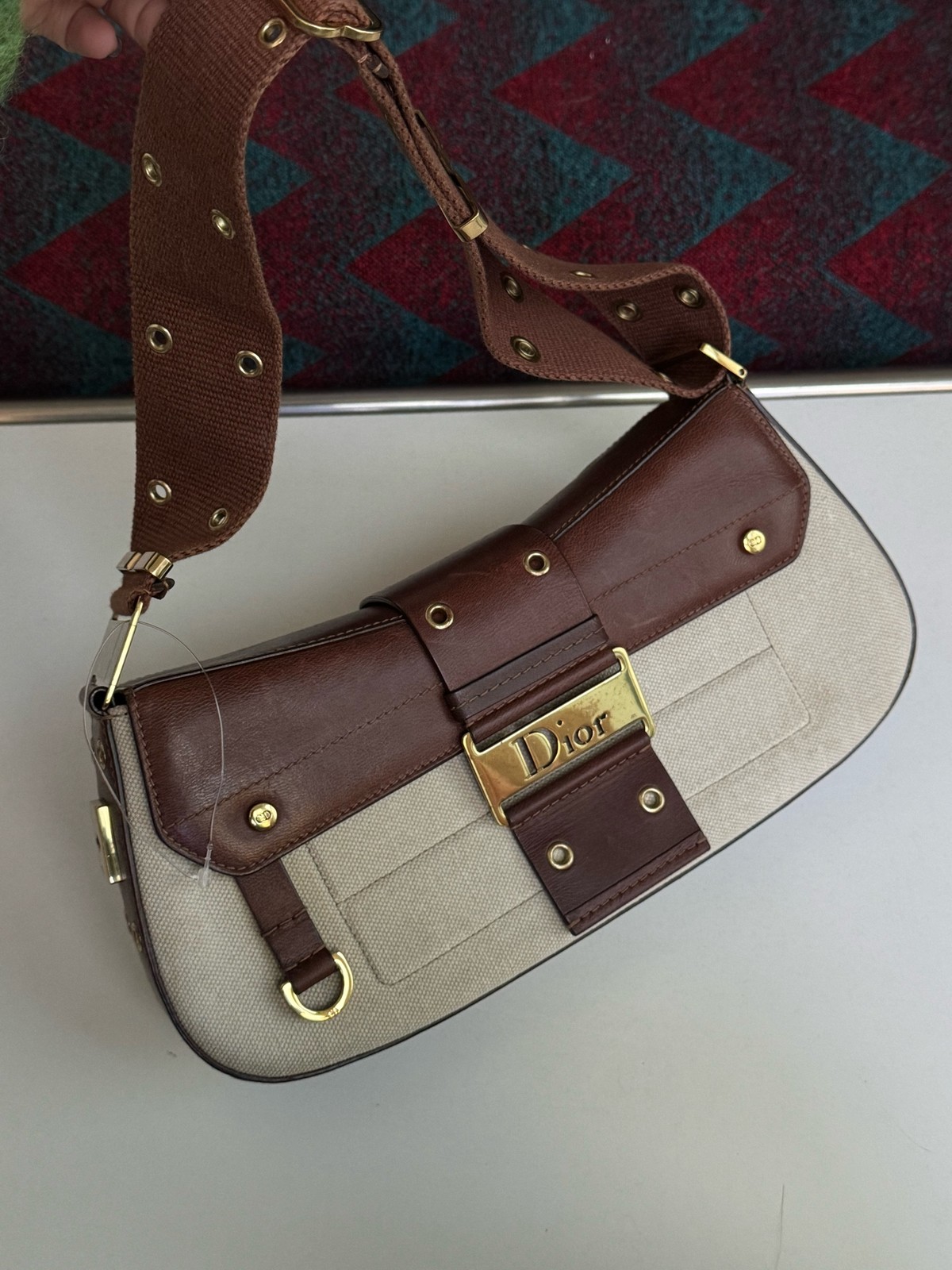 Dior Punk Normal Size Beige & Brown Canvas & Leather Shoulder Bag Duty Paid