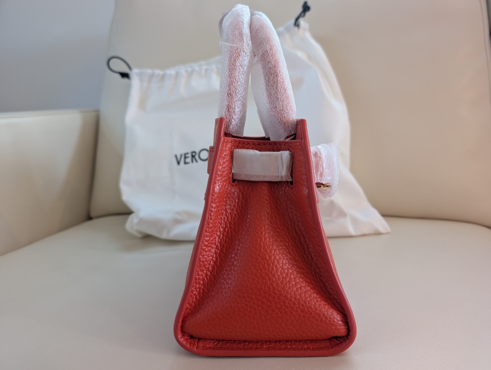 NEW Mini Veronica Beard Dash Bag Persimmon Red-Orange Leather Top-Handle Handbag