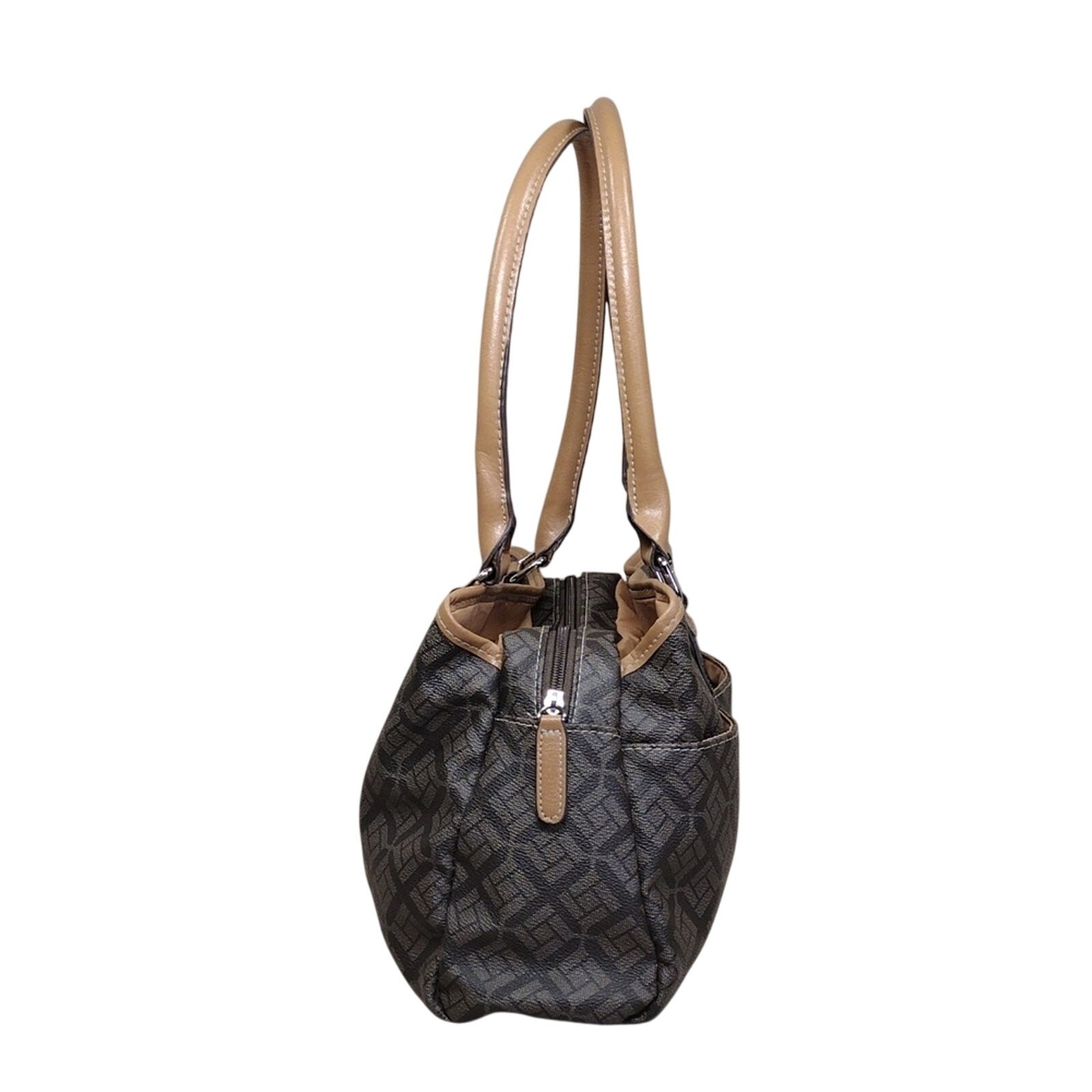 Geometric Shapes Business Casual Stylish Spacious Black Tan Hand Shoulder Bag