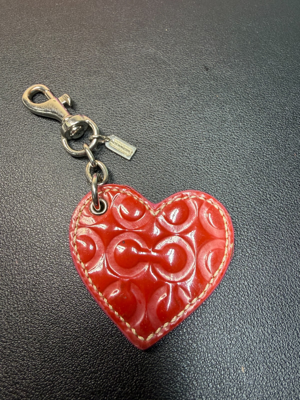 Coach red & Pink 2009 Embossed Heart Bag Charm (Lot 1816)