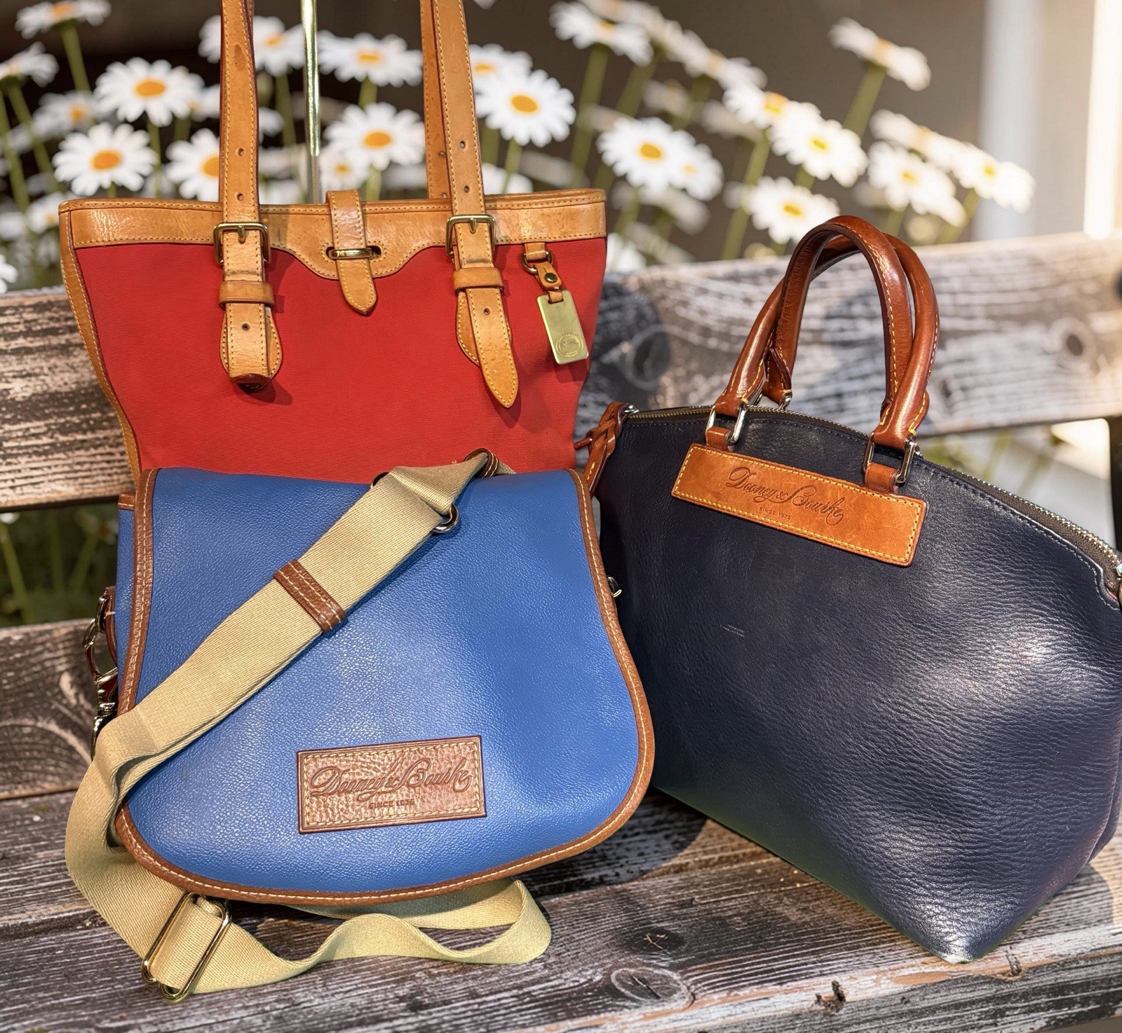 Dooney Bourke Bundle Lot Blue Red Bags Purse Canvas Florentine Vacchetta Leather