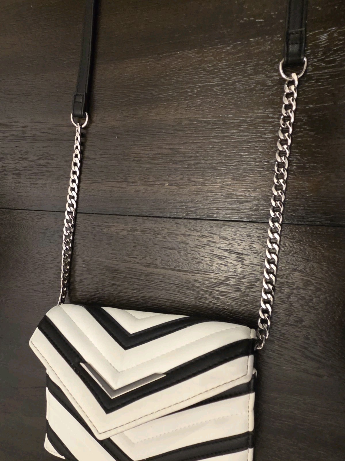 Express Black & White Chevron Stitch Quilted Crossbody Bag