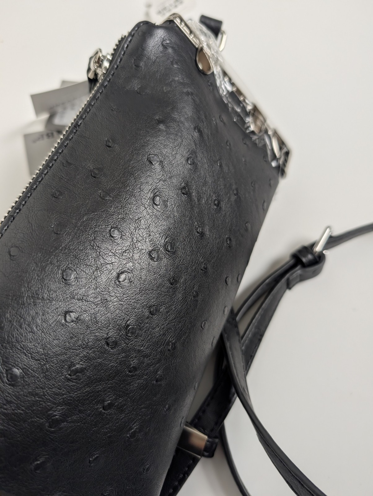 BV&BP Black Ostrich Embossed Mini Crossbody Bag Trunk Style New with Tags