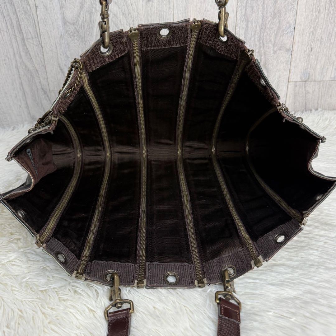 Jean Paul Gaultier V Cyber Zipper Stripe Tote Bag A4 Green Authentic 063128