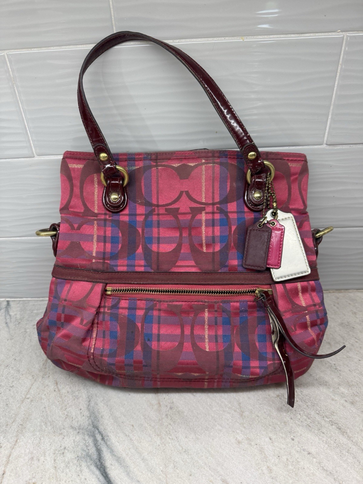 Vintage Y2K COACH Signature Plaid Logo Shoulder Bag