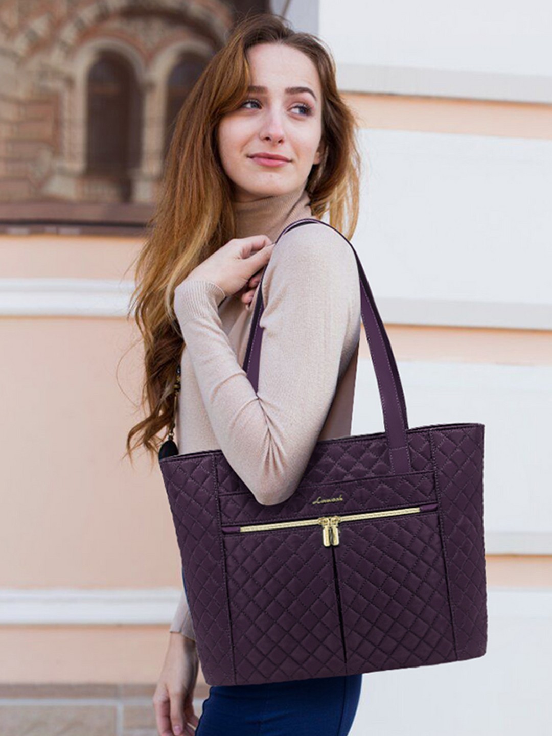 Quilted Green Tote Bag 2pc Set 15.6 Inches
