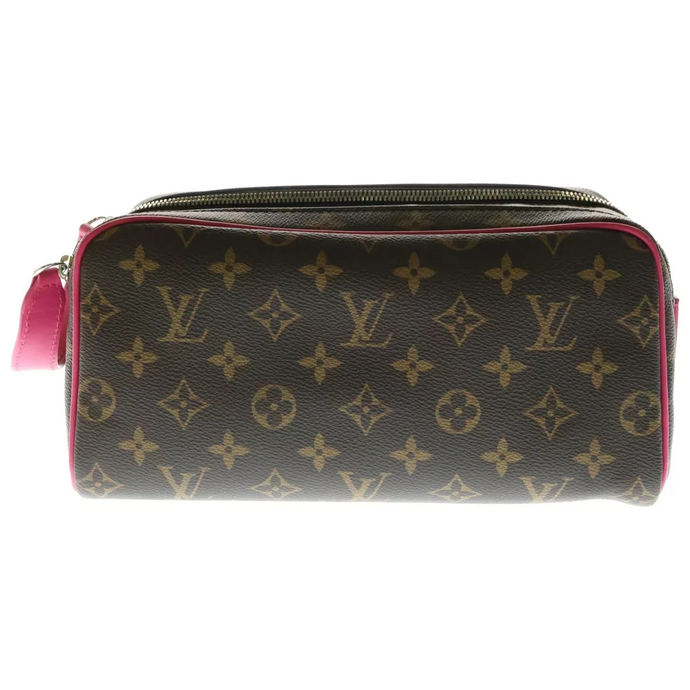 Louis Vuitton Monogram Dopp Kit Pondicherry Pink Brown Clutch Bag Shoulder