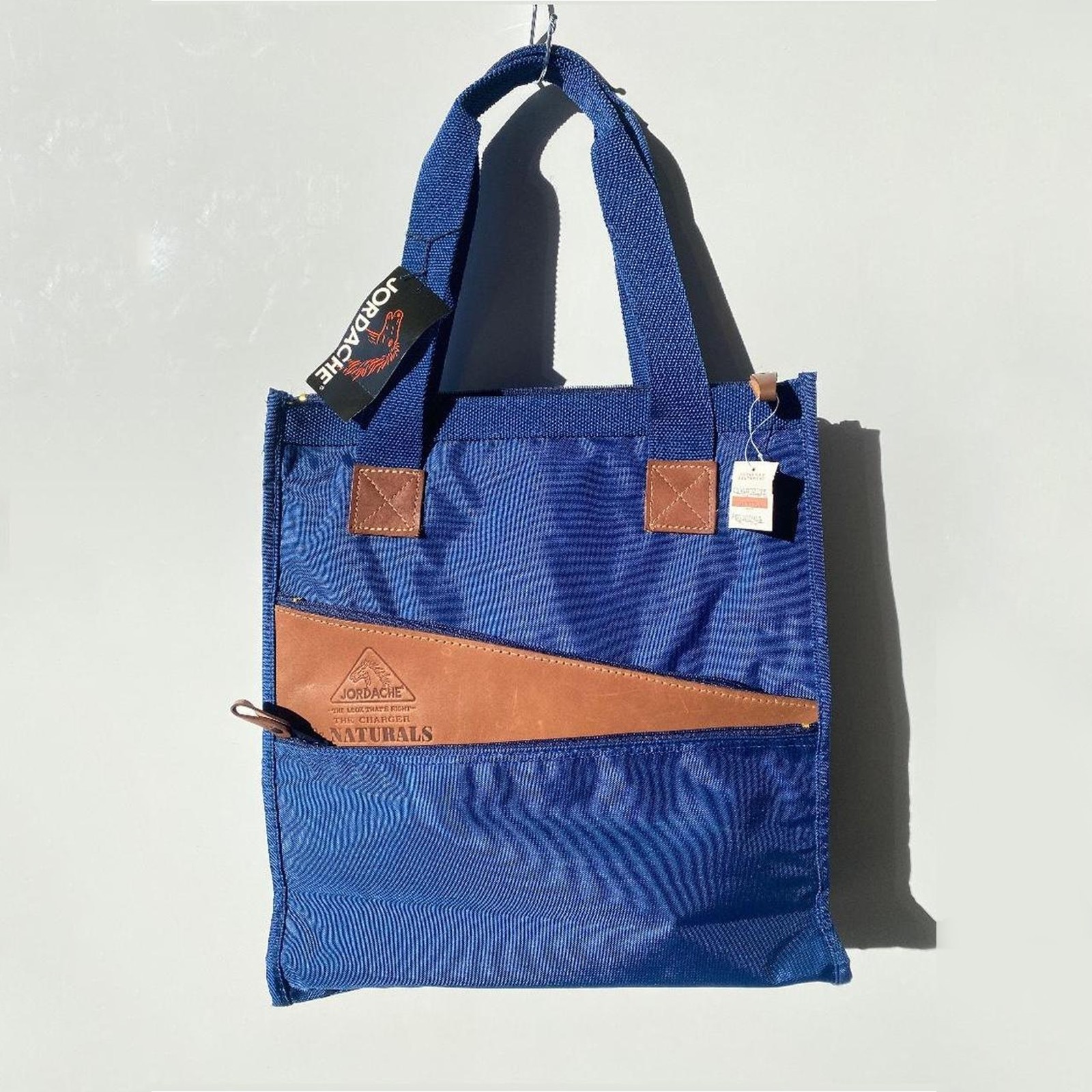 Vintage Jordache NWT Naturals Tote Bag Blue Canvas with Brown Faux Leather Trim