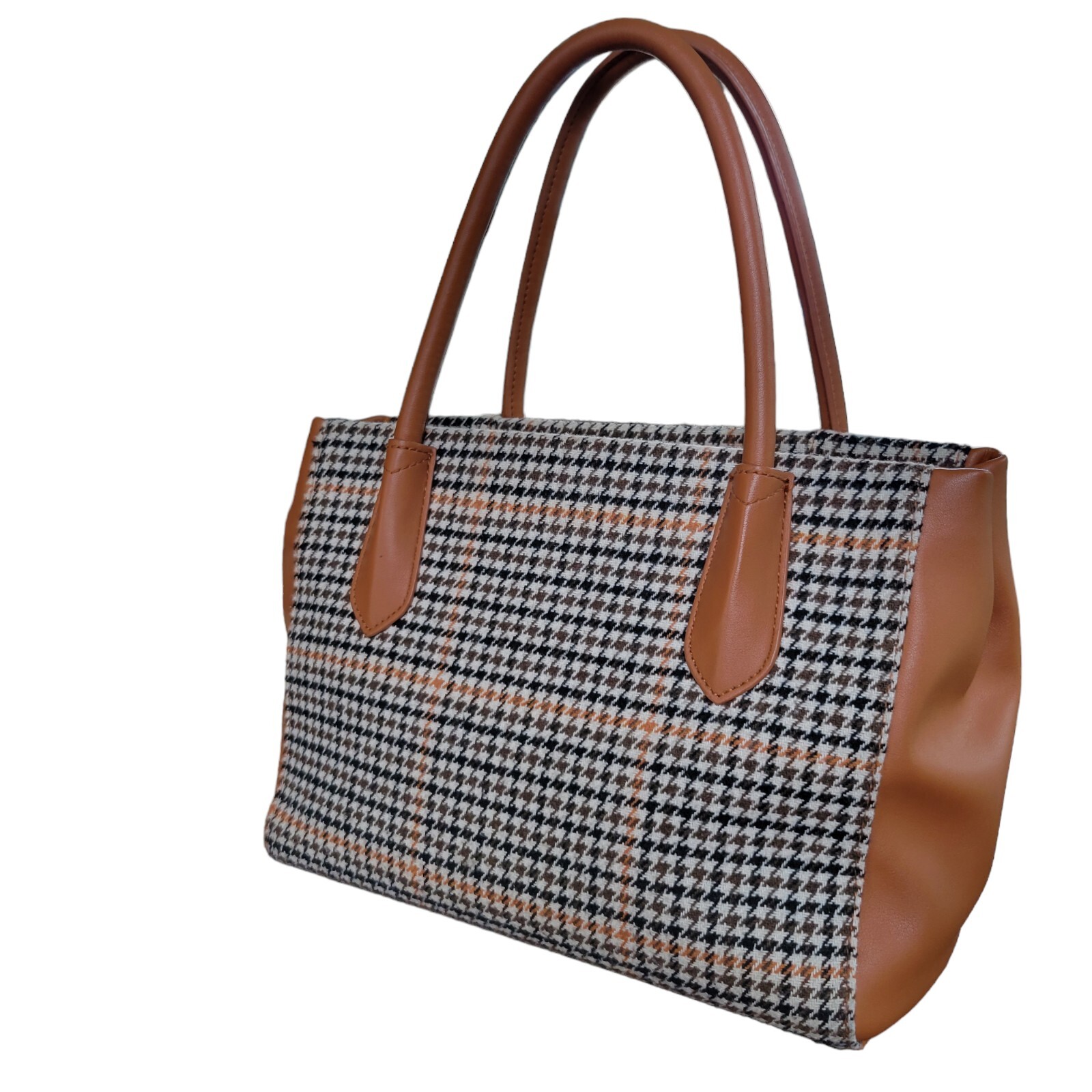 A New Day Women’s Handbag Houndstooth Faux Leather & Fabric Linined Zip Pockets