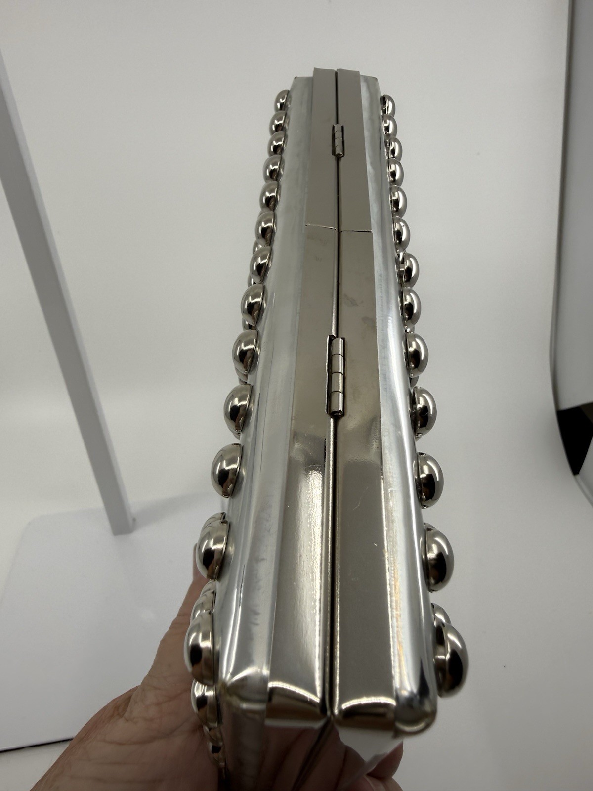 Studded Silver Metal Hard Case Box Clutch Evening Bag Rock Punk Glam BAM FOREVER