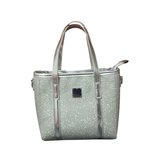 Silver Glitter Tote Bag, Metallic Sparkly Shoulder Purse, Trendy Crossbody Bag