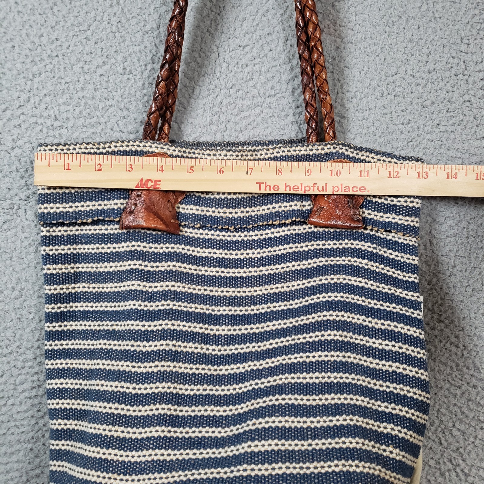Boho Drawstring Bucket Shoulder Bag Striped Cotton Jute Braided Leather Beach