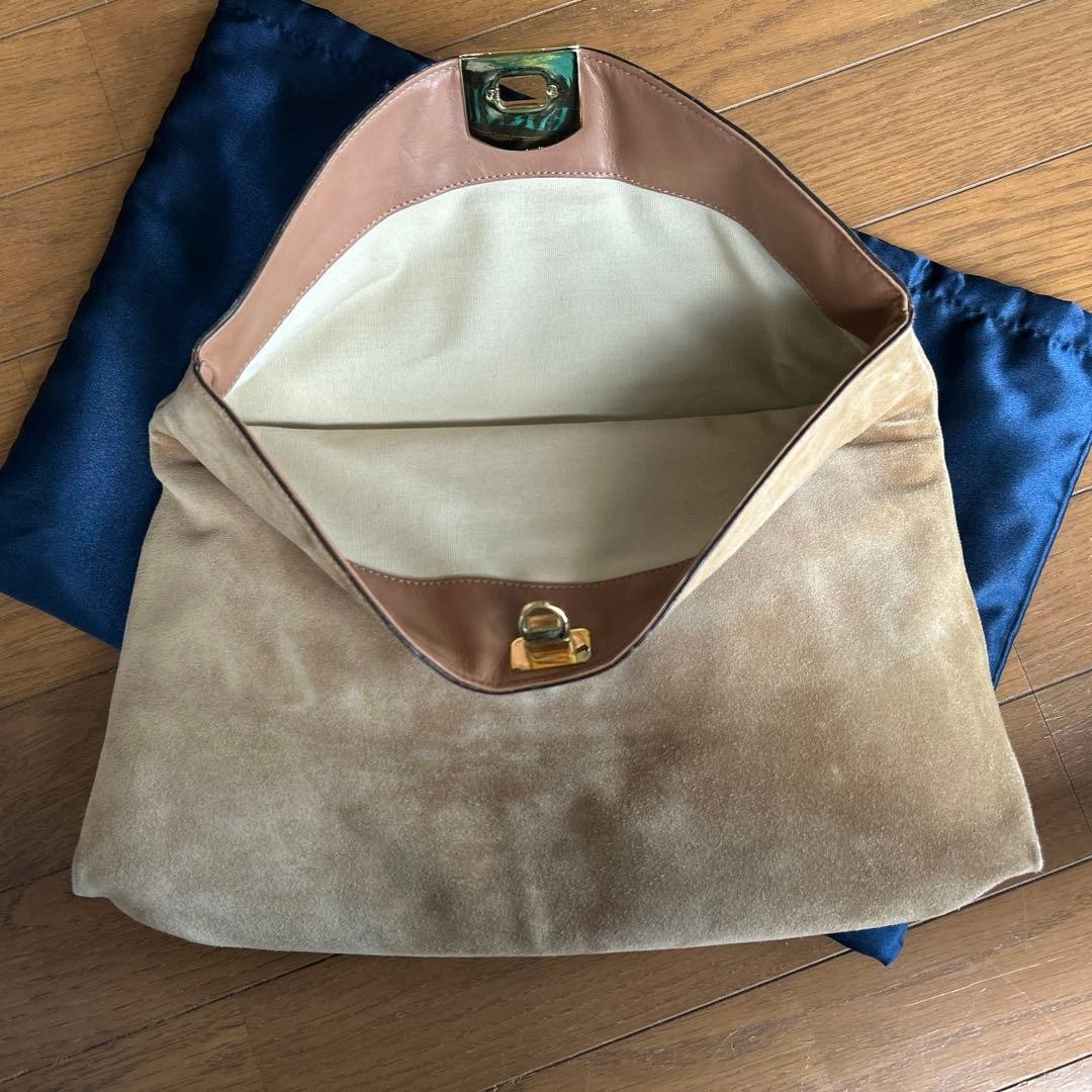 Sergio Rossi Clutch Evening Bag Purse Suede in Beige USED Good Condition