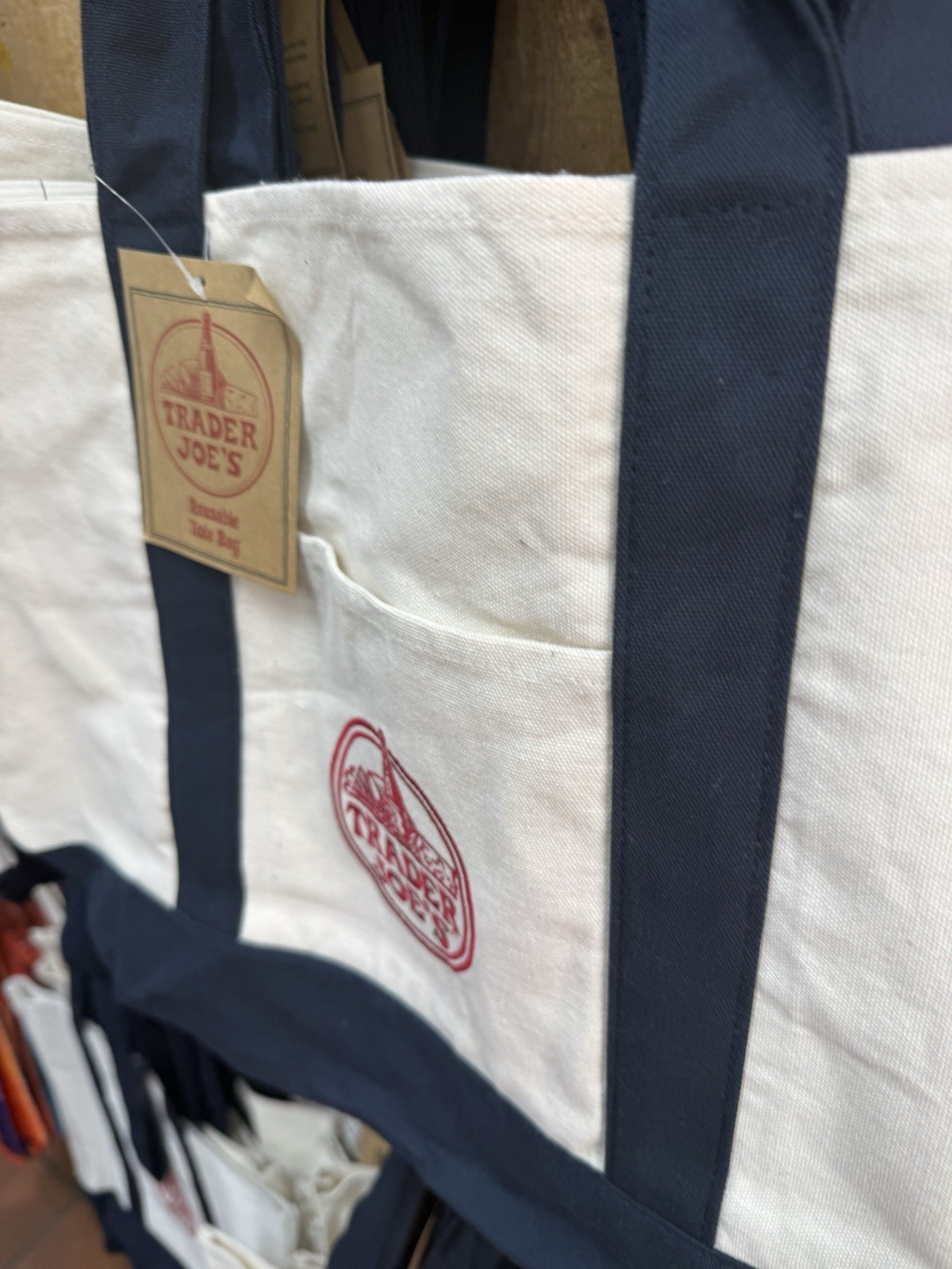 Trader Joe’s Canvas Tote Bag LIMITED EDITION Large Reusable Grocery Bag Navy