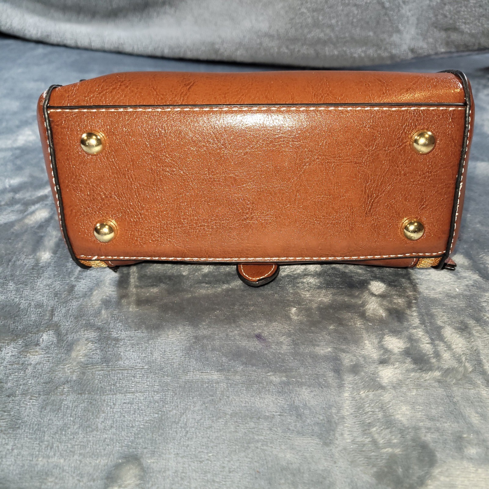 Stauer Parisian Chic Handbag Cognac Brown Leather Satchel Crossbody Bag Gold