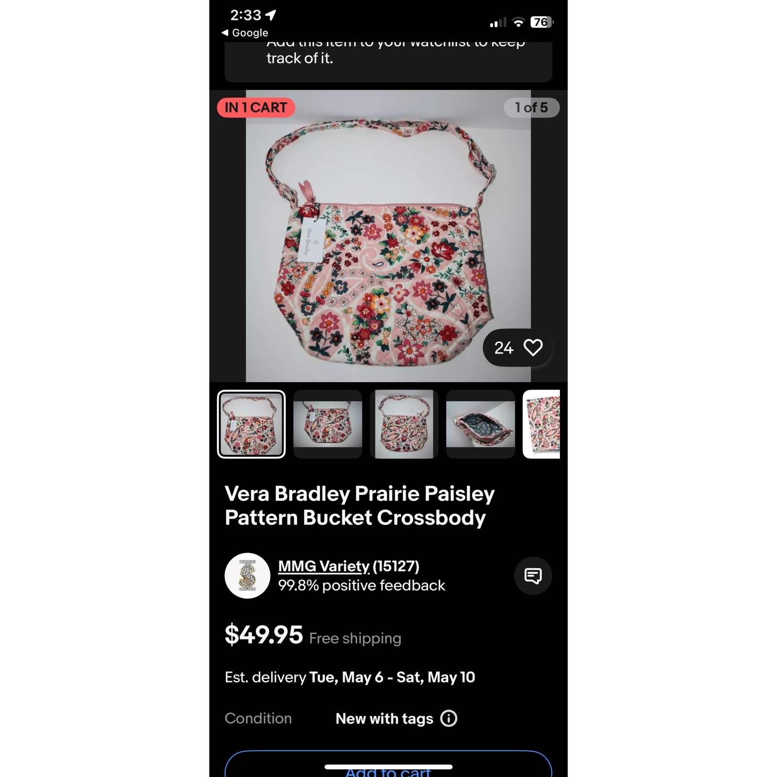 Vera Bradley Prairie Paisley Pattern Hipster Crossbody