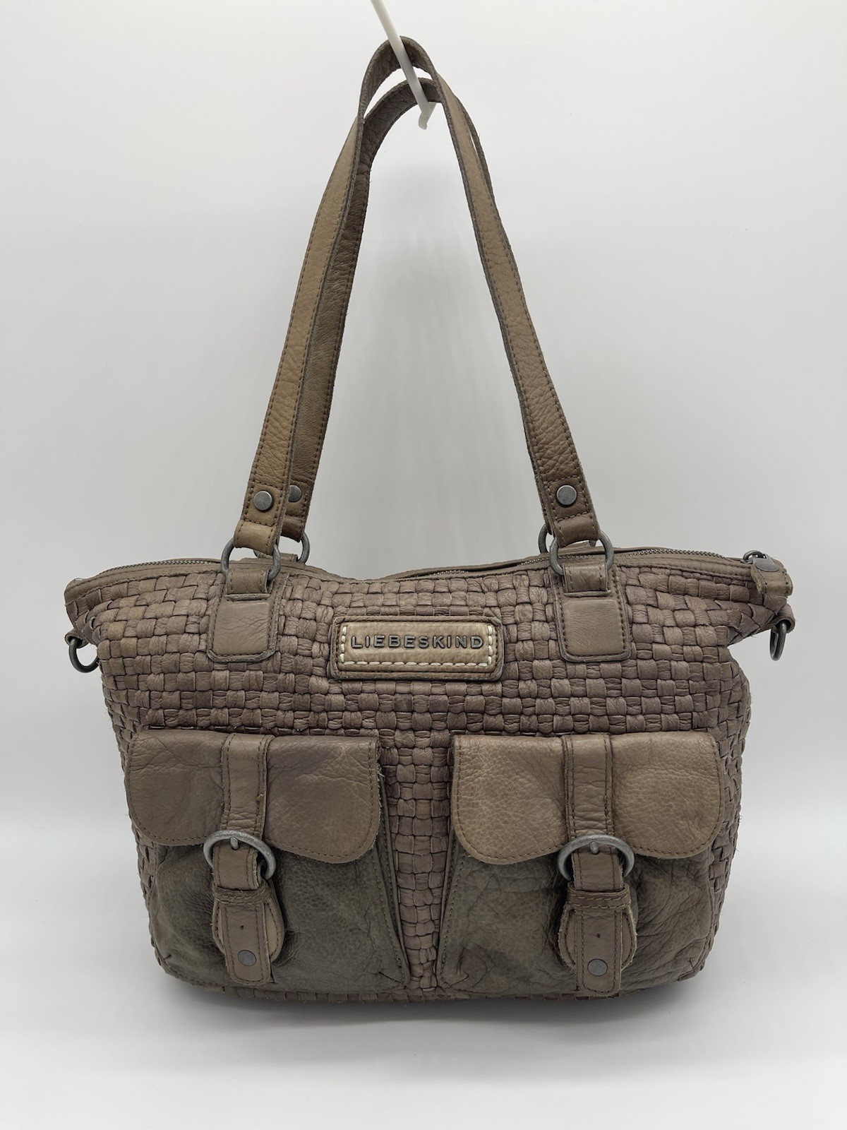 Liebeskind Berlin Meryl Woven Leather Handbag In Stone-Taupe Purse Double Pocket
