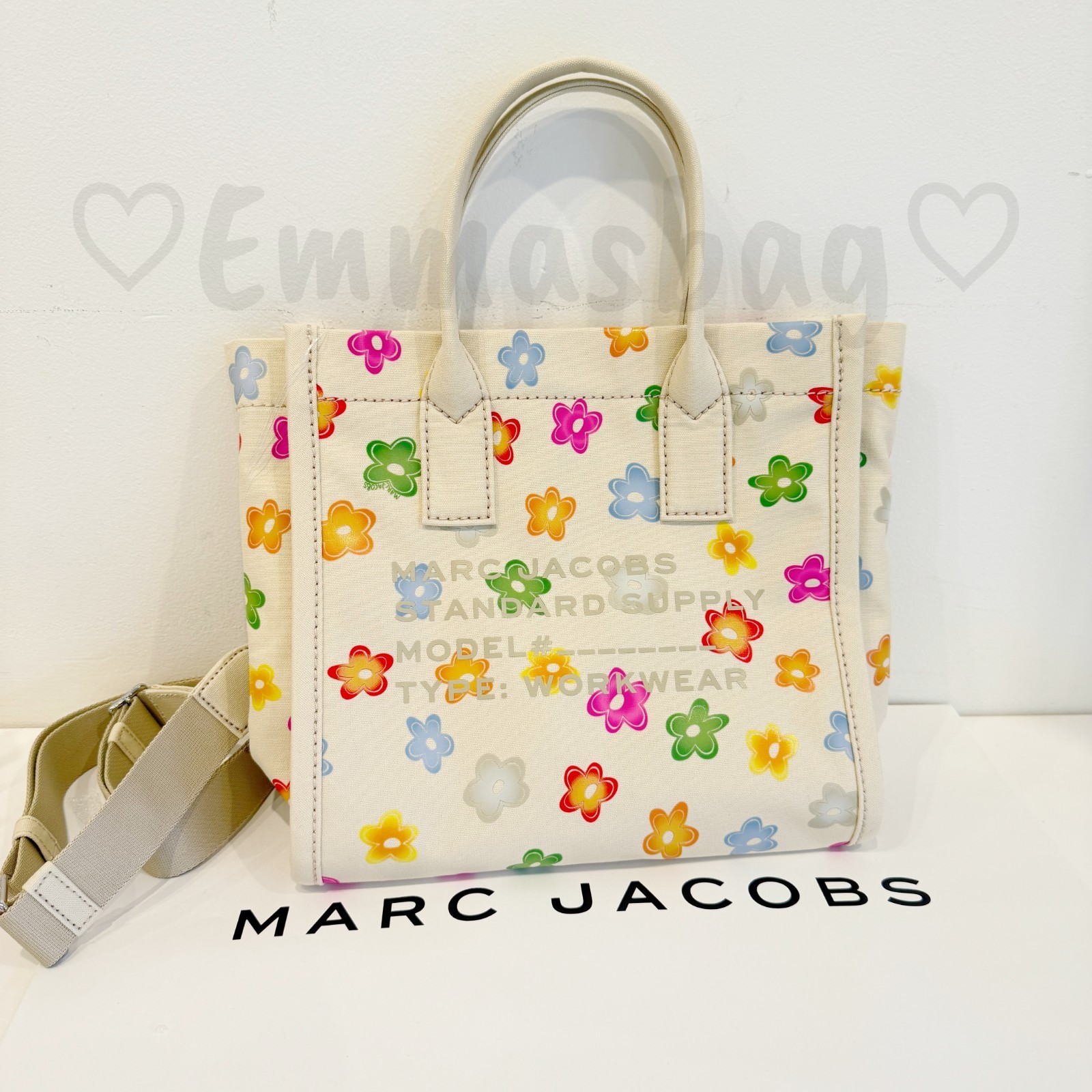 Marc Jacobs Canvas Standard Supply Medium Tote 4P6HTT0195H02 $258 White Multi
