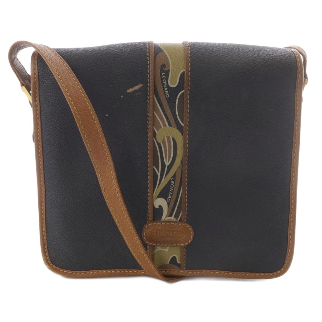 Leonard Leather Shoulder Bag Black Brown Vintage B Condition 19cm/7.5″
