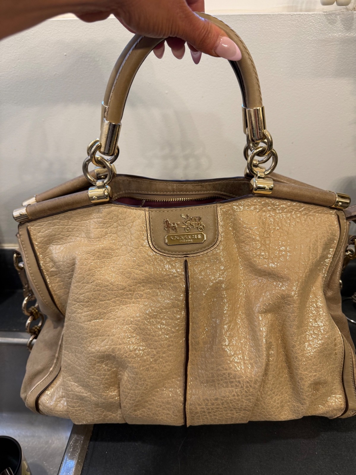 Coach Madison Caroline Metallic Leather Satchel Gold 18930 Champagne Bag