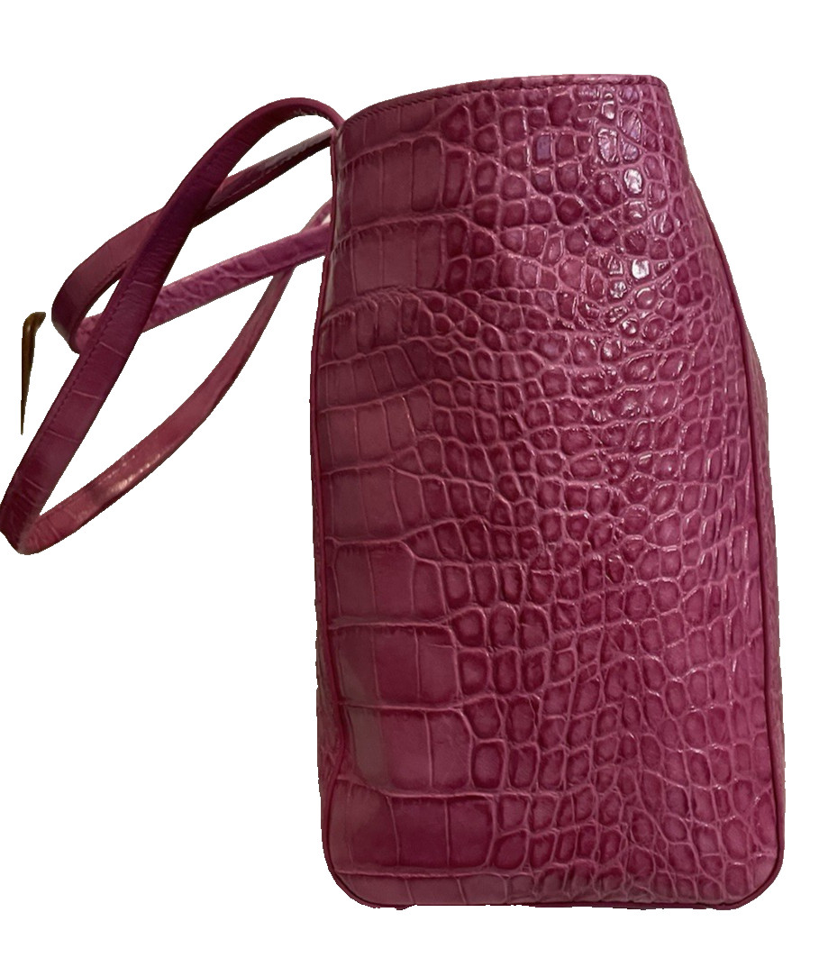NWT Brahmin 1103266300011 Pink Alba Collection Mona Flat Croc Embossed Tote Bag