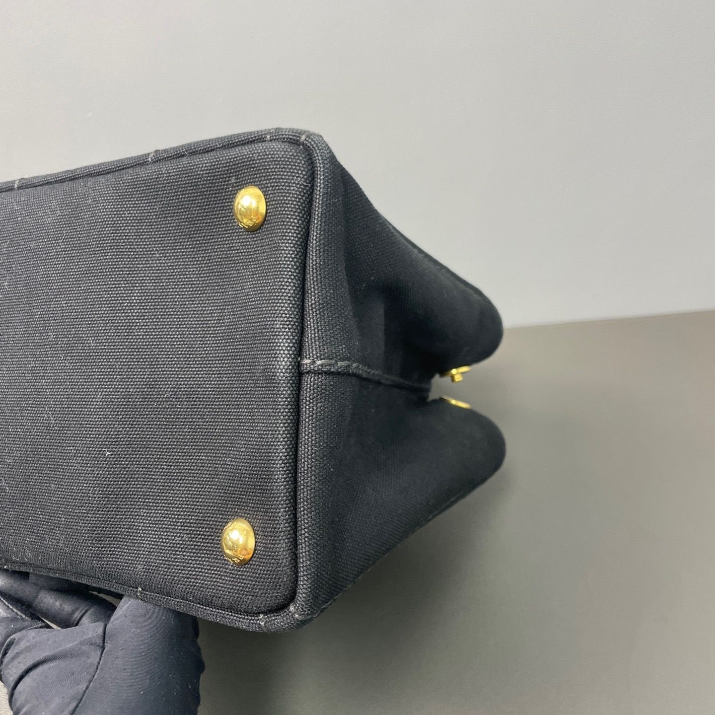 AUTH Prada Black Canvas Gold Logo Print Tote Shoulder Crossbody Bag with Strap