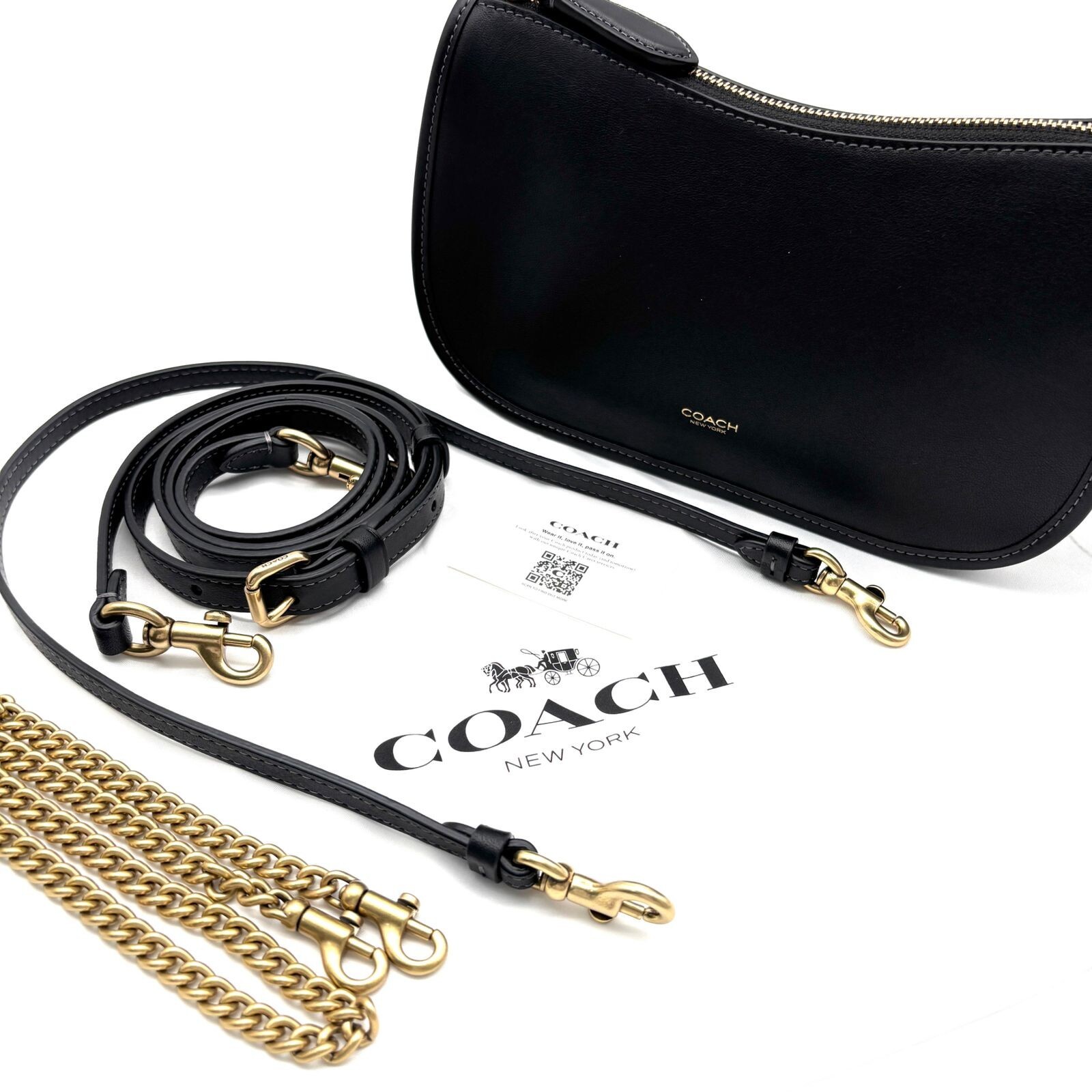 Coach Waverly 3 Way Black Leather Crossbody Bag Chain Auth From Japan