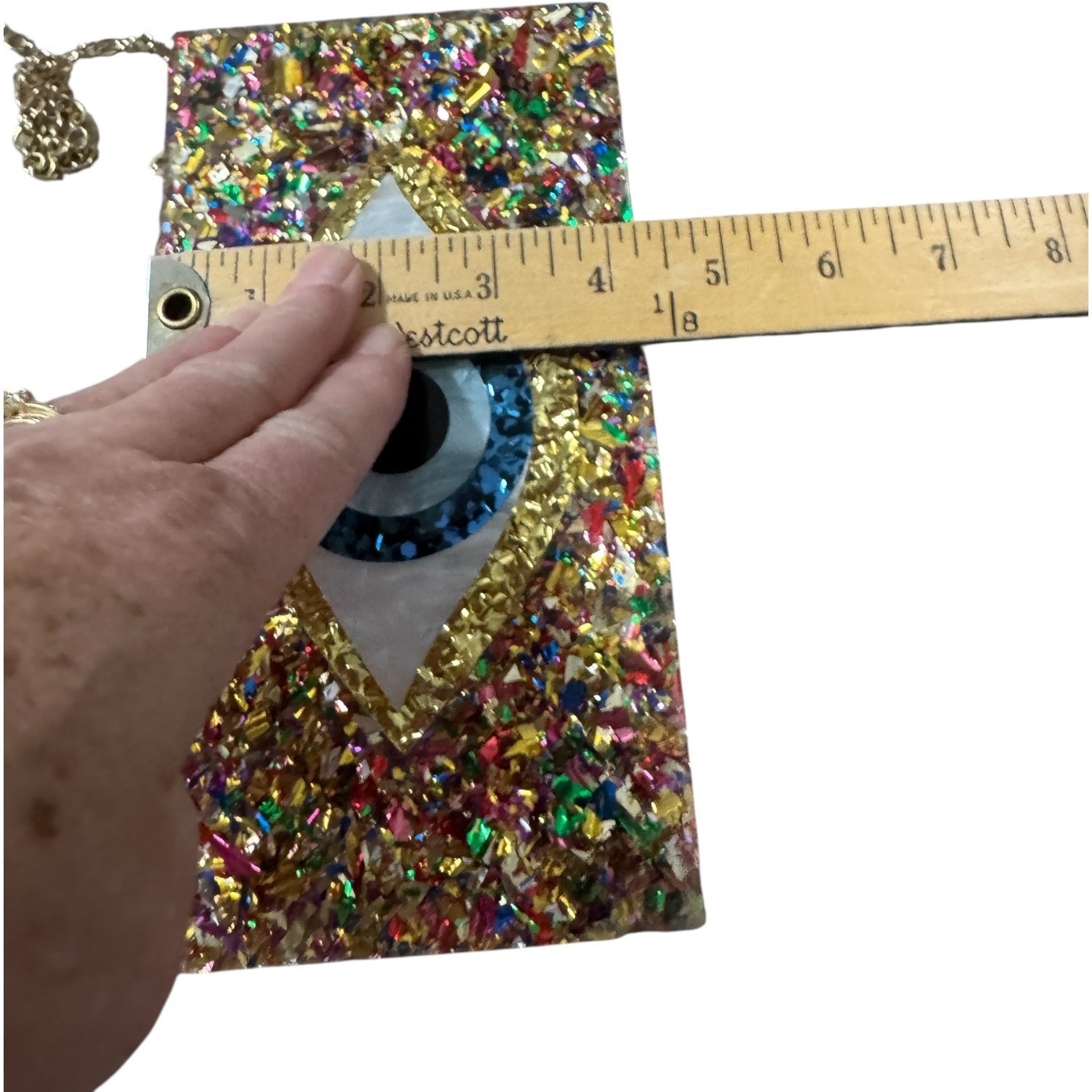 Evil Eye Clutch Purse Resin Confetti Sparkle Crossbody Chain Strap Party