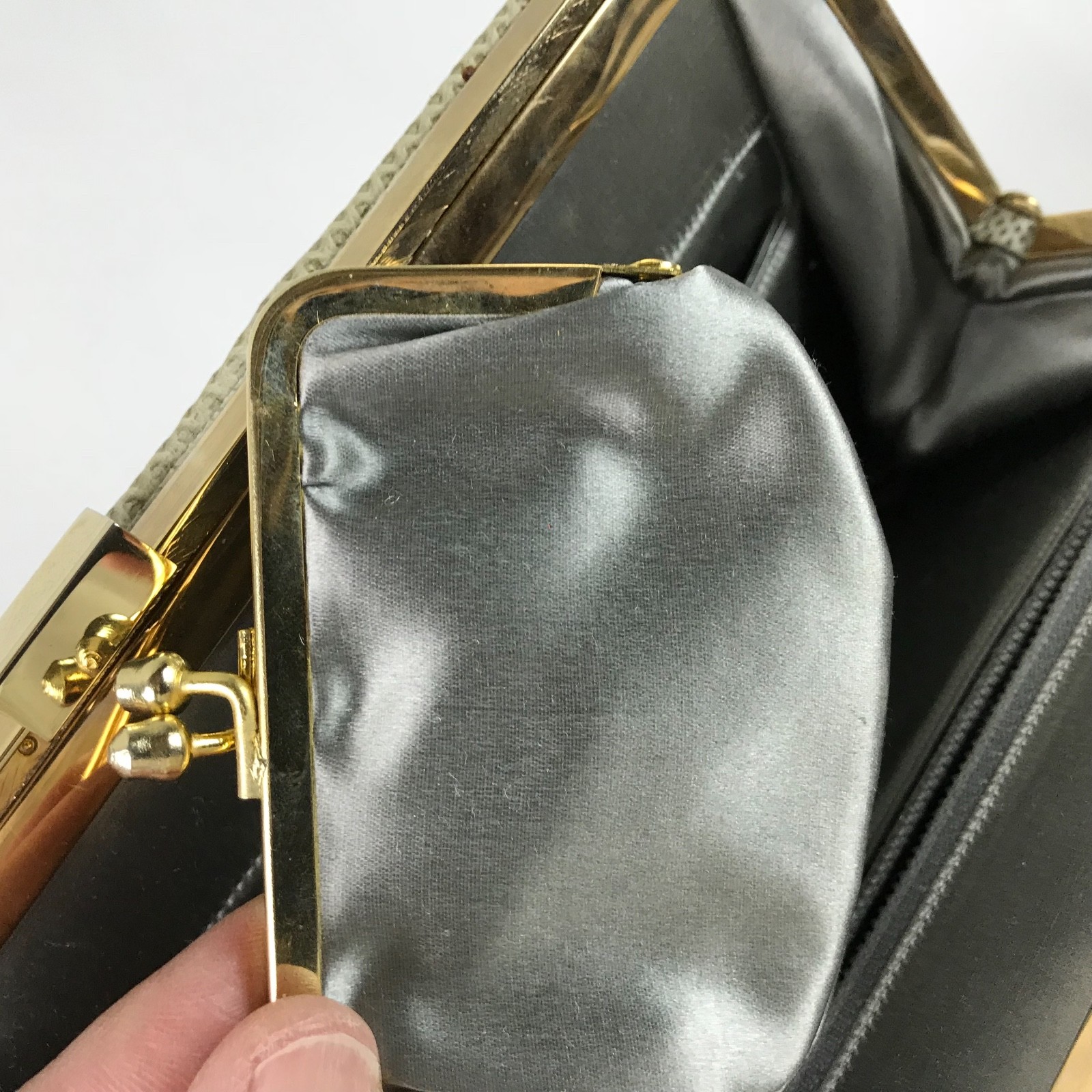 Judith Leiber Celery Green Lizard Leather Gold Tone Hardware Small Handbag