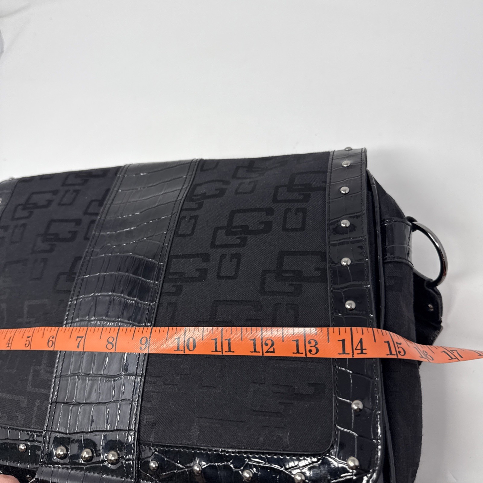 Vtg 90s Y2K Guess Black Messenger Cross Bag Vegan Big O-Ring Studded Streetwear