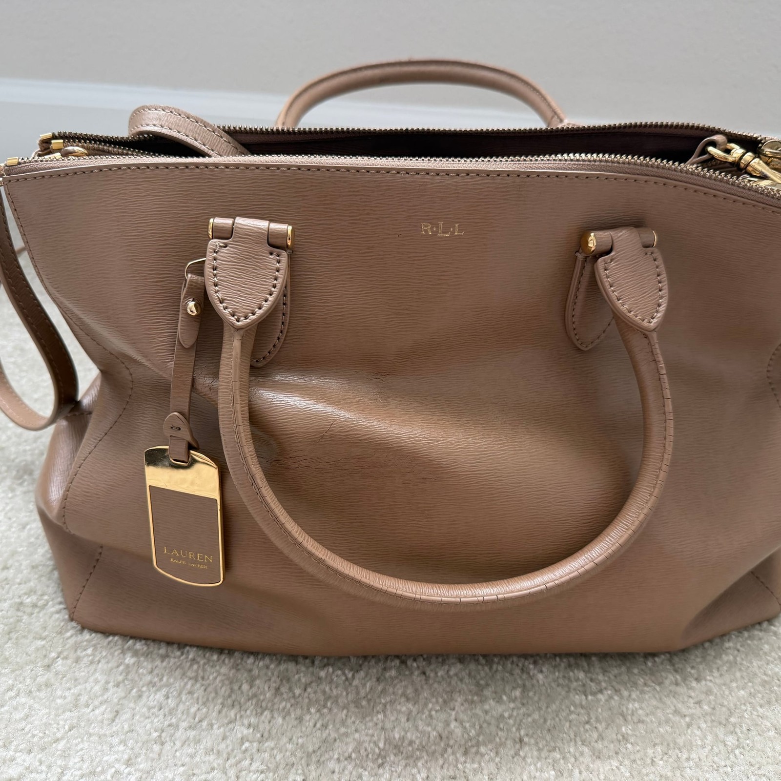 Ralph Lauren Newbury Double Zip Satchel Brown