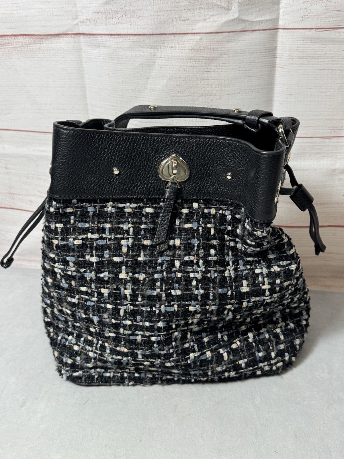 Kate Spade New York Marti Tweed Bucket Shoulder Bag Designer Classic