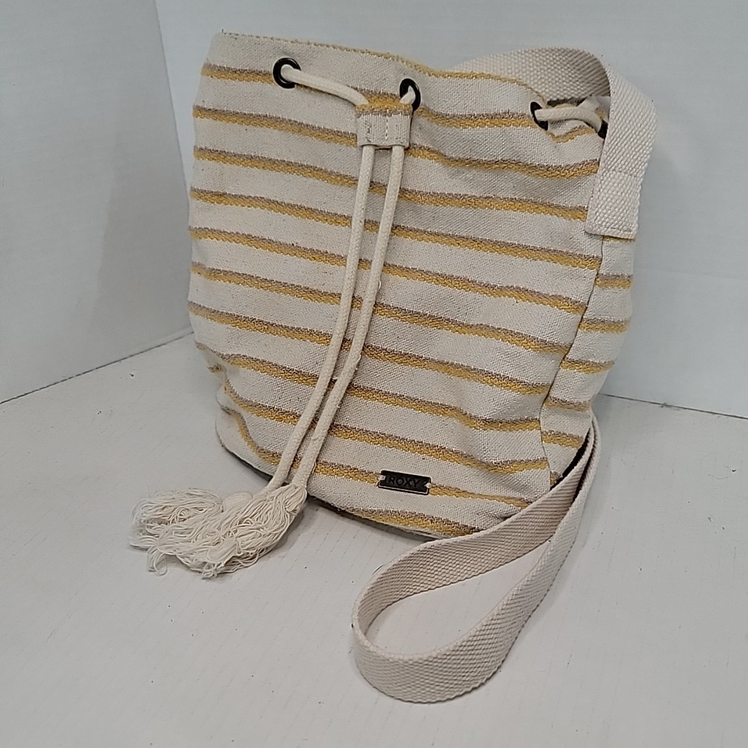 Roxy Linen Cotton Yellow & White Stripe Boho Clinch Top Shoulder Bag Purse