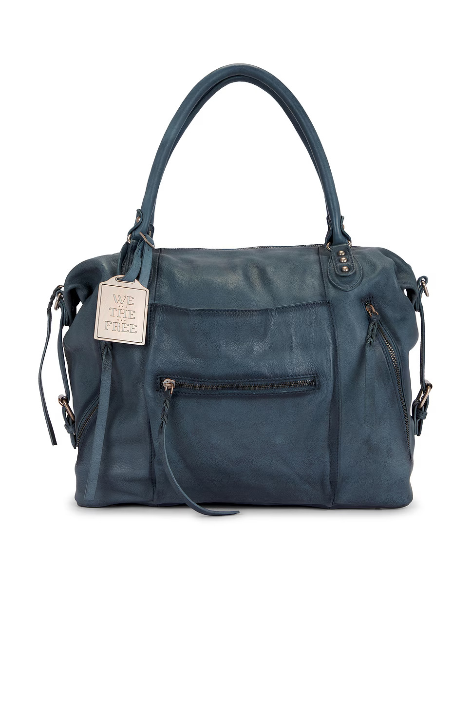 Free People We The Free Emerson Tote Stormy Sea Leather Shoulder Bag Large