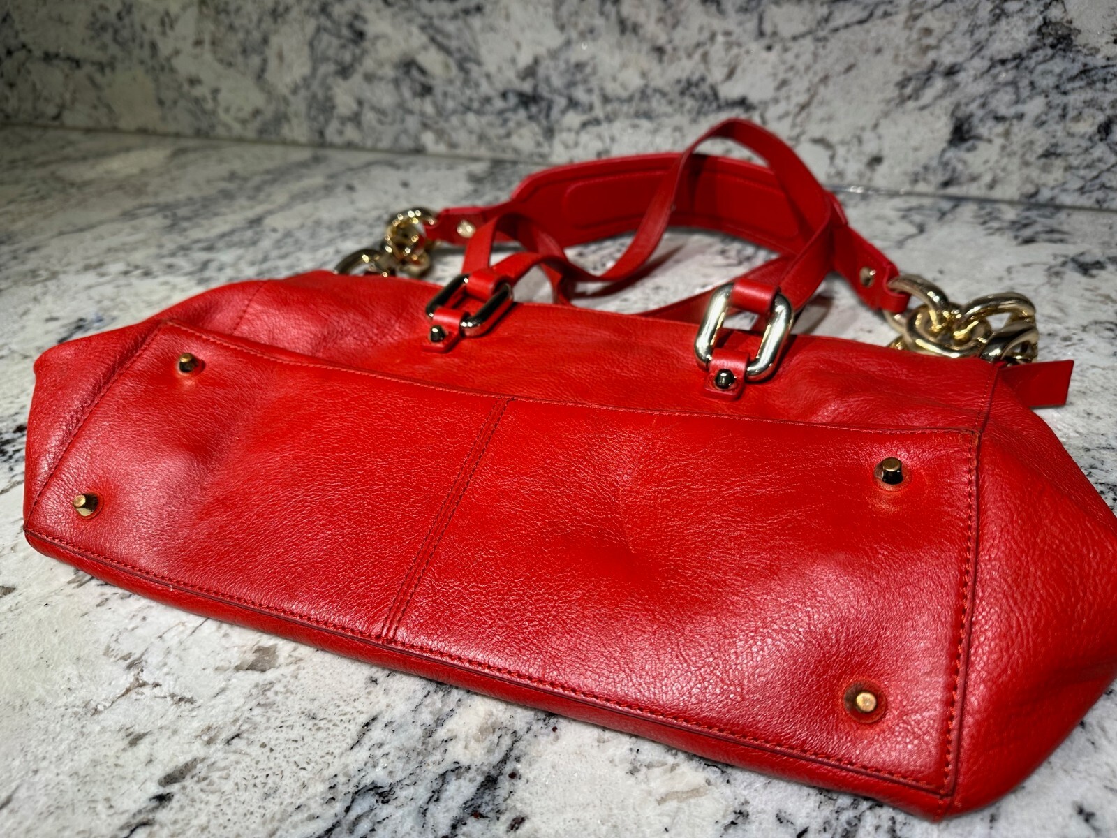 JUICEY COUTURE Vintage Handbag Y2K Red Leather Crown Gold Tone Chains Purse Bag