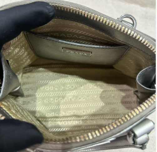 Prada Mini Saffiano Leather Bag Silver 18cm Gold Hardware AUTH USA