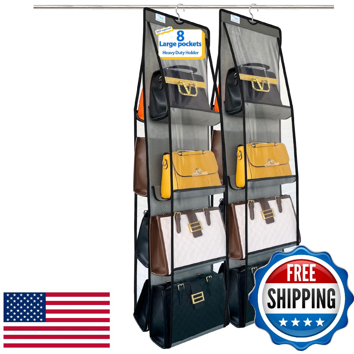 Zebricolo 2-Pack Purse Organizer Closet Handbag Storage Heavy Duty Hooks Space-S