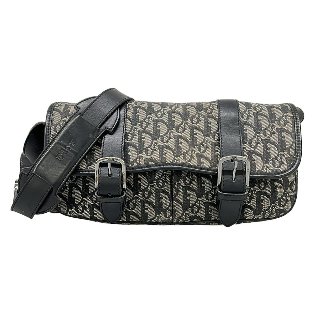 DIOR Christian Dior Shoulder Bag Trotter Black x Ivory x Dark Gray Leather