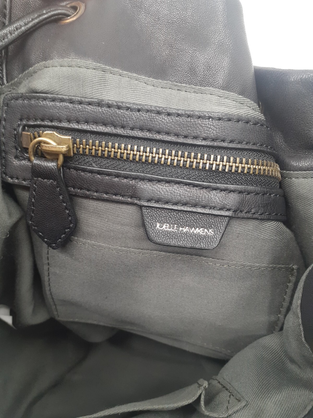 Joelle Hawkens by Treesje Black Leather Crossbody Bucket Purse Handbag Grommets