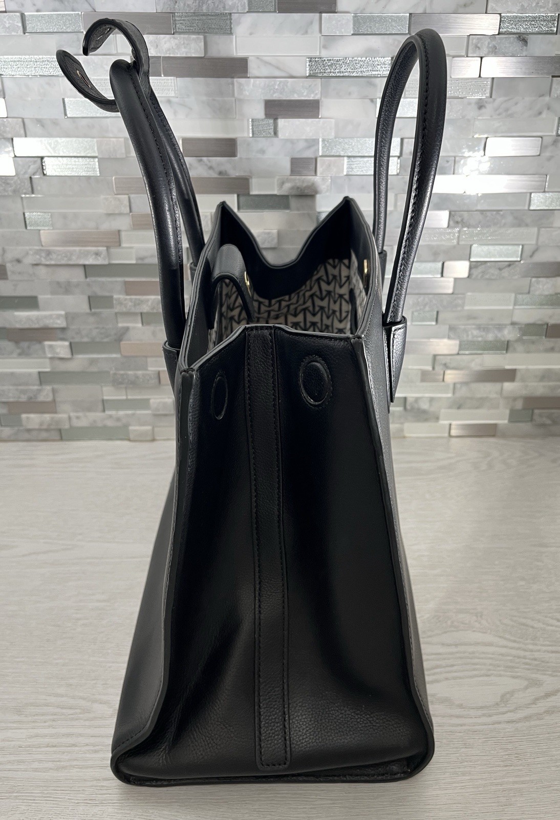 Moncrief London Victoria Black Italian Leather Purse Bag Tote Handbag