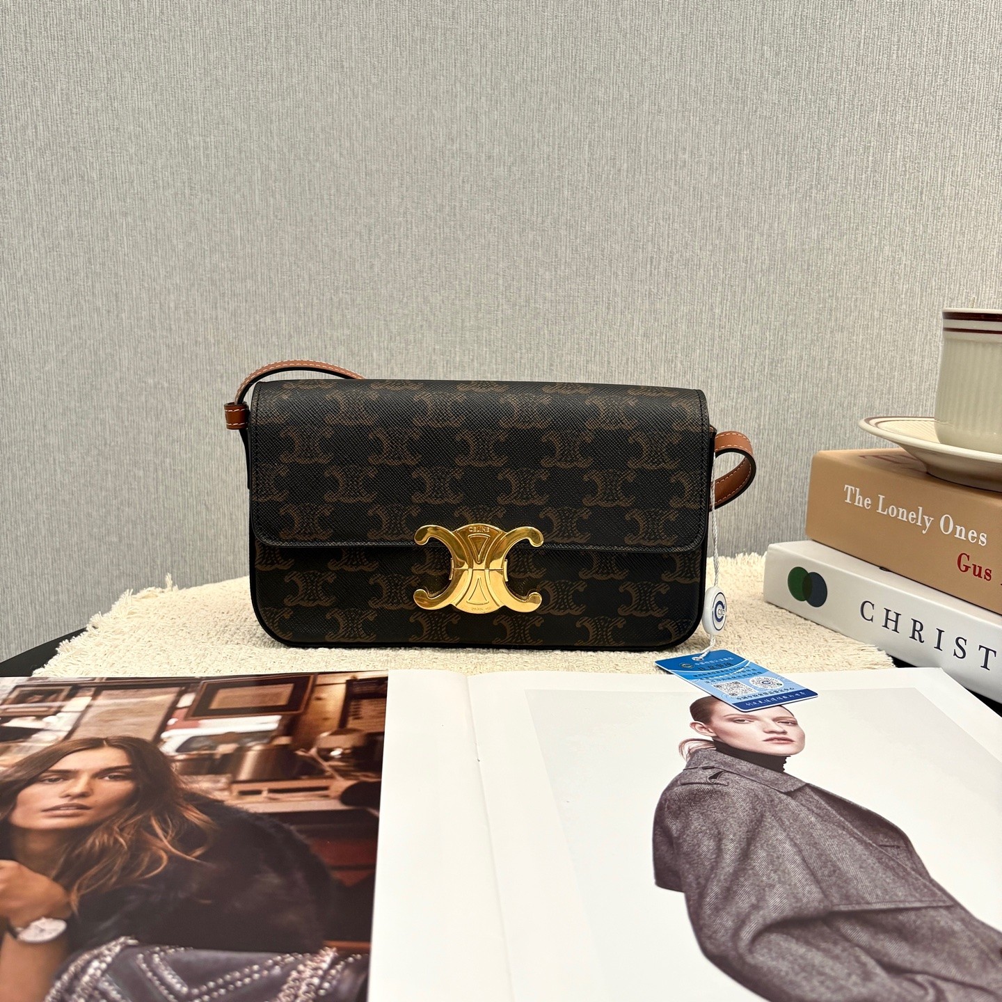 Celine Triomphe Black Brown Coated Canvas Underarm Shoulder Bag Duty Paid