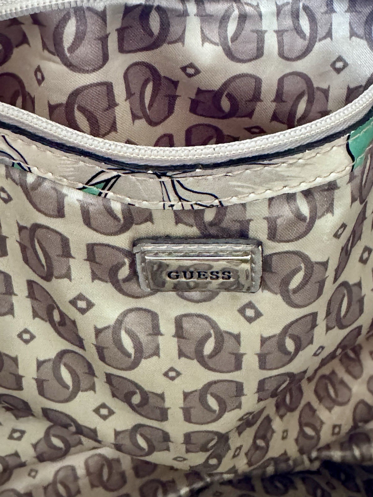 Guess Floral Tote Bag Purse Green Yellow White Gray Navy Blue Y2K Vintage