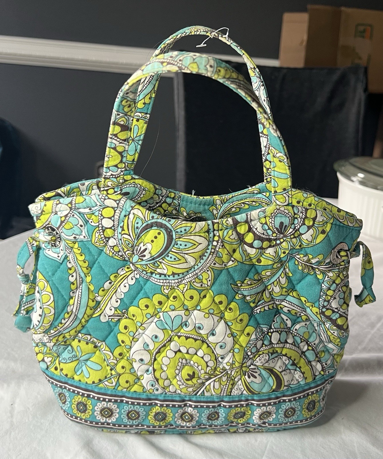 Vera Bradley sustainable turquiose/lime ‘Peacock Paisley’ Sherry handbag