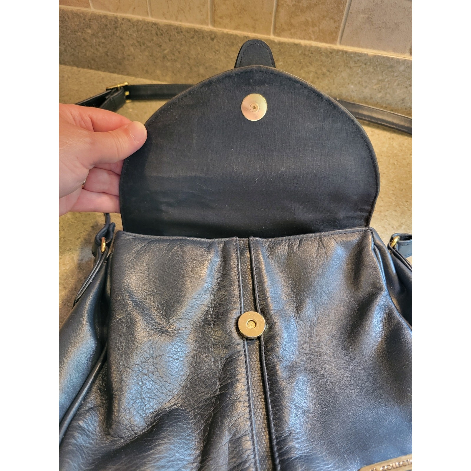 Kathy Lee Collection Black Leather Purse Handbag Crossbody 9×10 adjustable strap