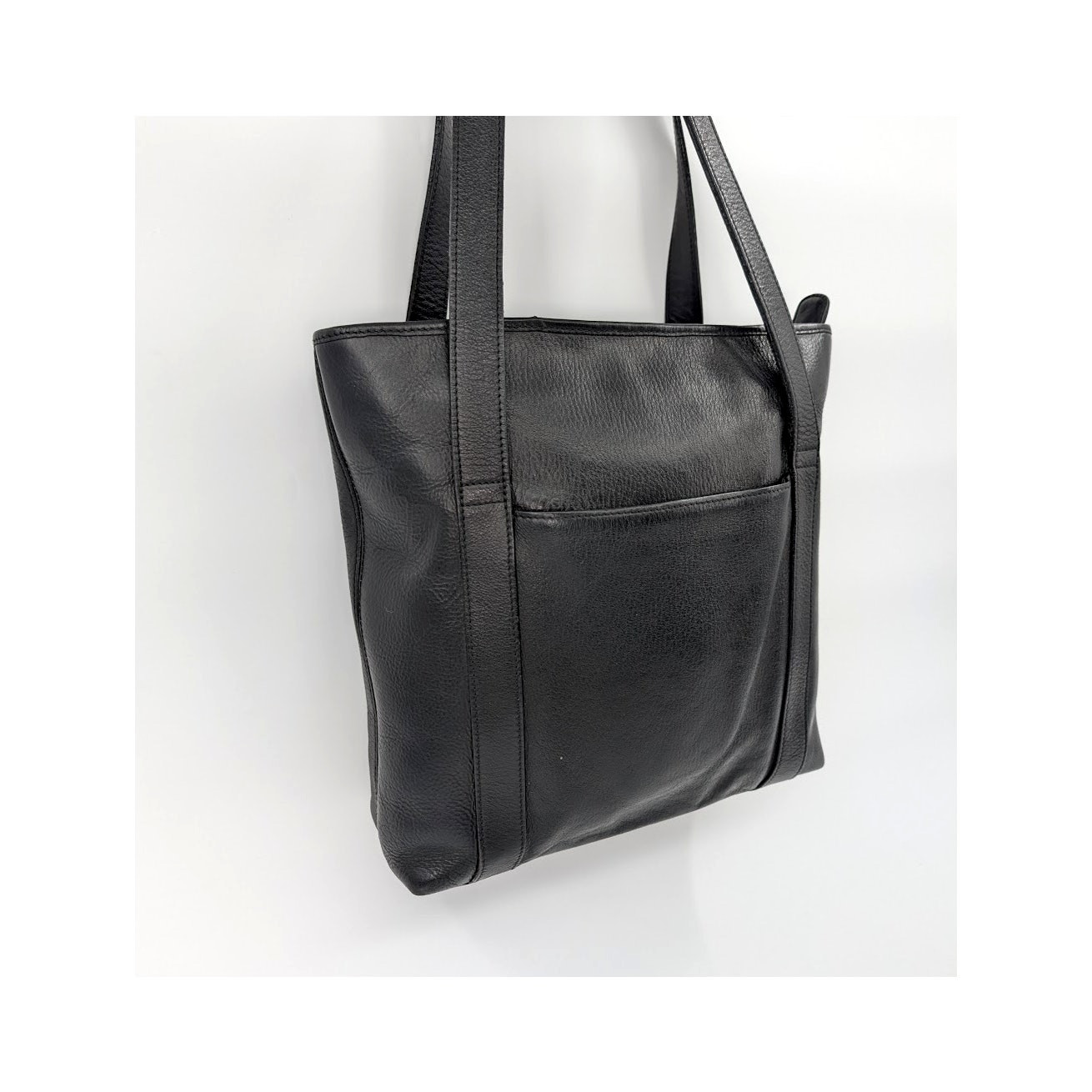 M London Leather Tote Bag Black Medium Pebbled Handbag Neutral Travel Minimalist