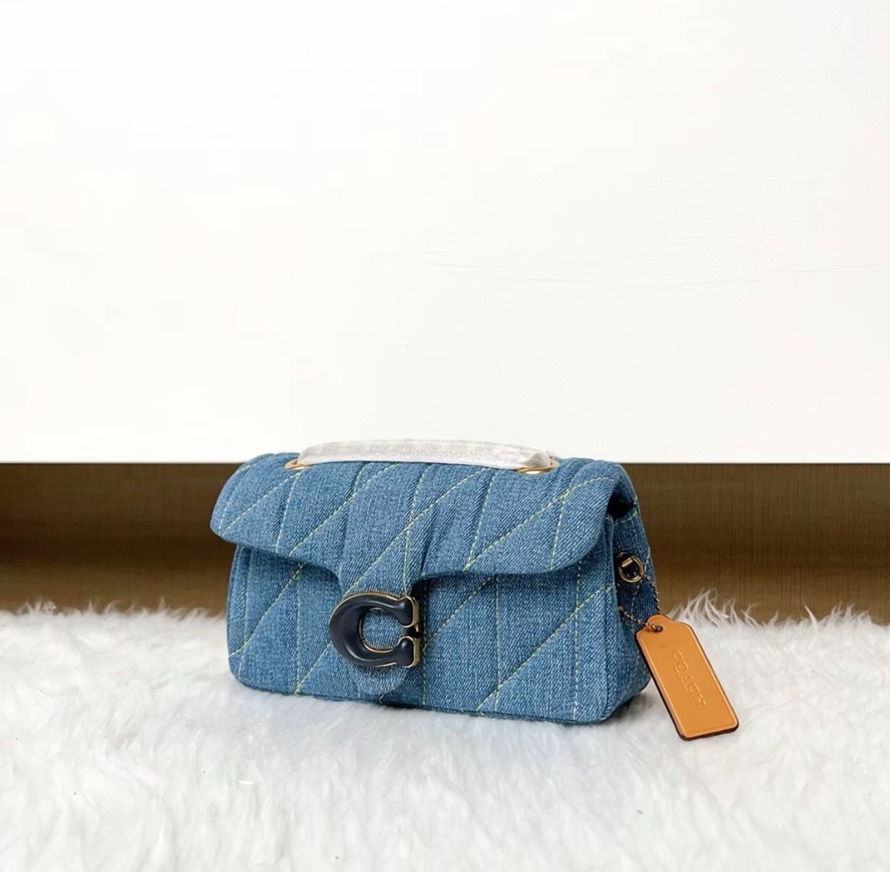 COACH CR704 Tabby 26 Quilted Denim Shoulder Bag Indigo Blue Crossbody Outlet NEW