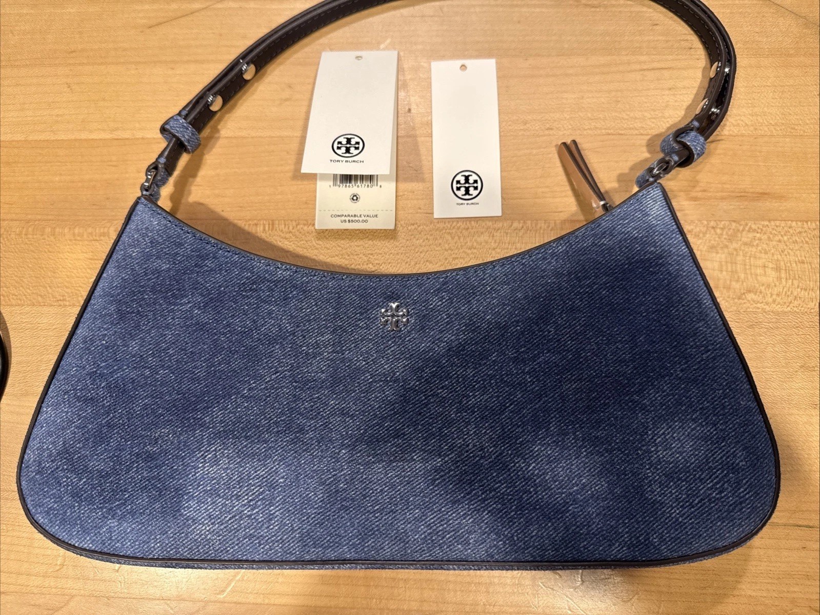 Tory Burch Emerson Denim Suede Shoulder Bag And Slim Card Case