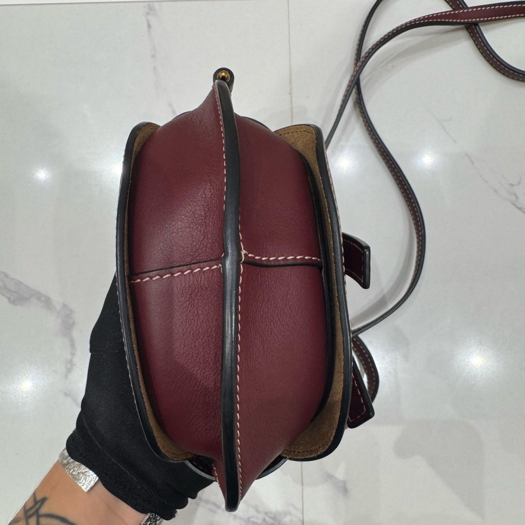 LOEWE Mini Gate Burgundy Smooth Leather Saddle Shoulder Crossbody Bag Thin Strap
