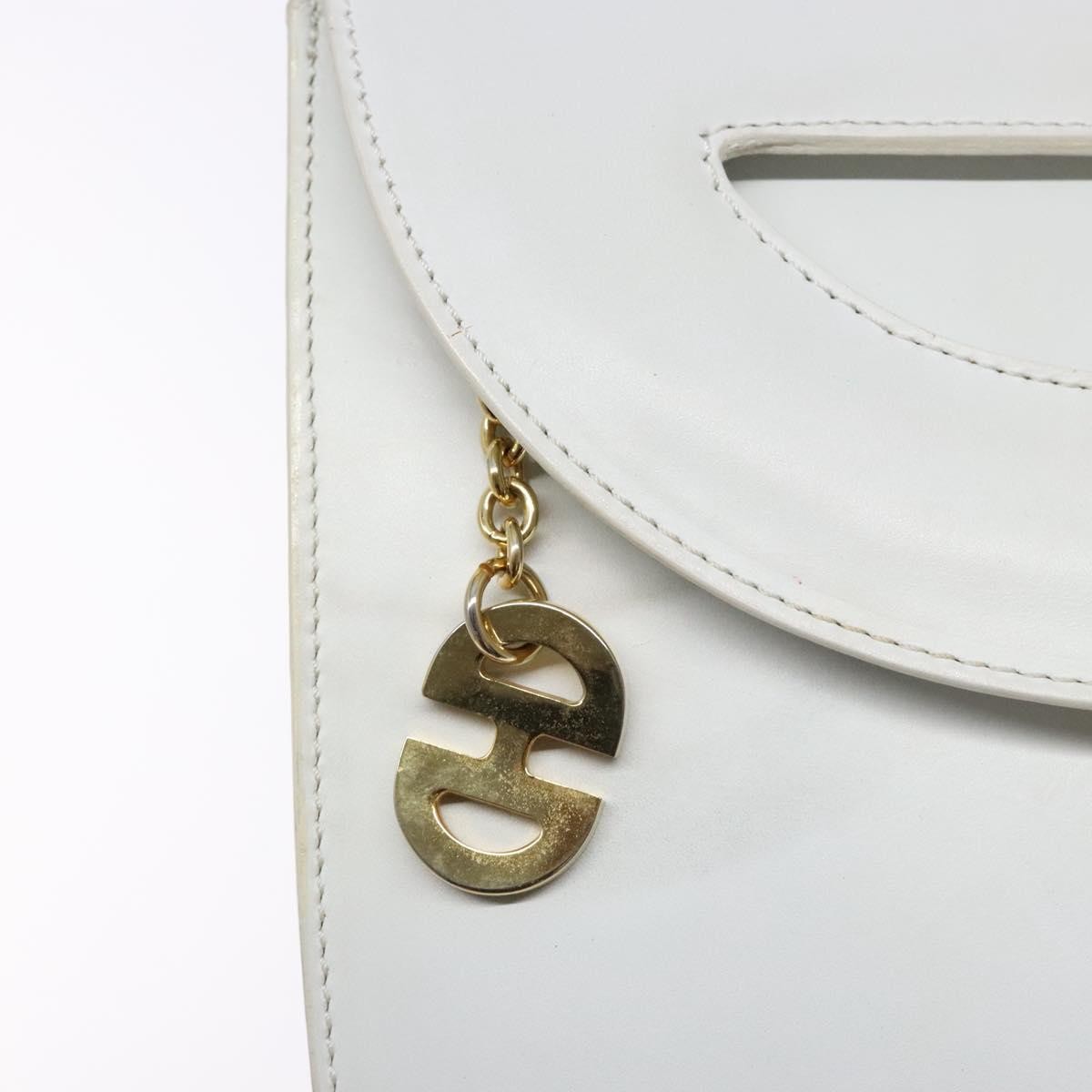 CELINE Shoulder Bag Leather Gold White Auth 138388