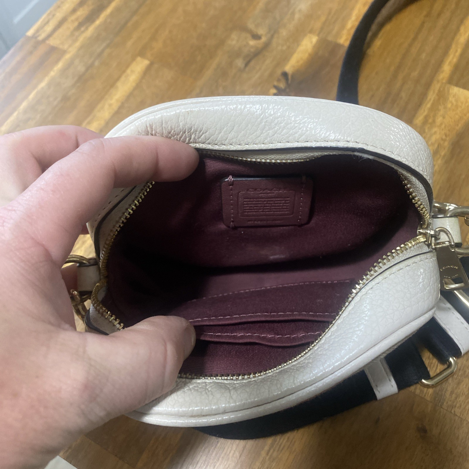 Coach Mini Dempsey Camera Bag In Signature Jacquard With Stripe And Coach Patch